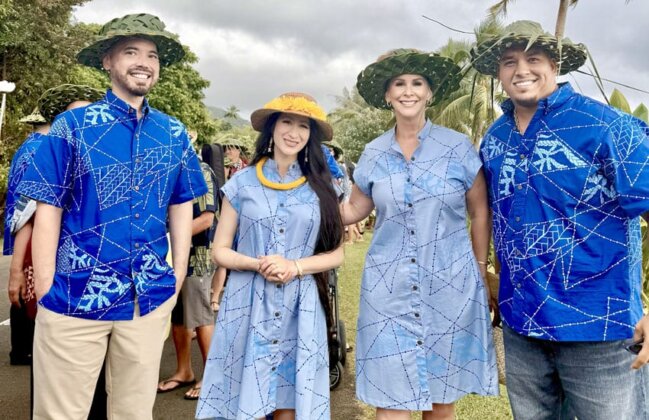 Photo: Trustee John Waiheʻe, Trustee Kalei Akaka, OHA CEO Stacy Ferreira, and Board of Trustees Vice Chair Keoni Souza
