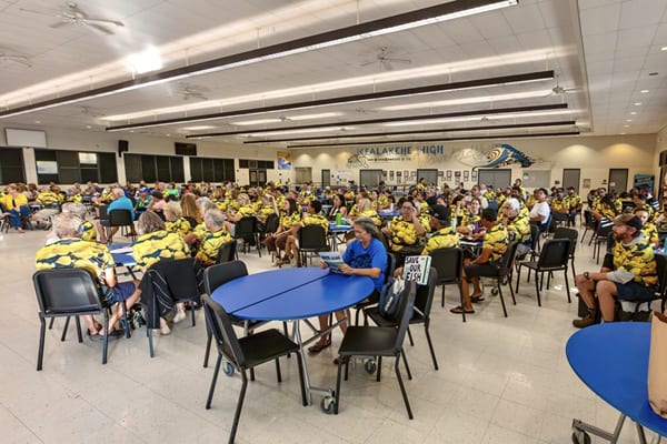 Photo: Hundreds of Moku o Keawe residents gathered for a meeting at Kealakehe High School