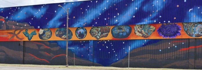 Photo: Mural representing the deep sea as described in the Hawaiian creation chant, Kumulipo