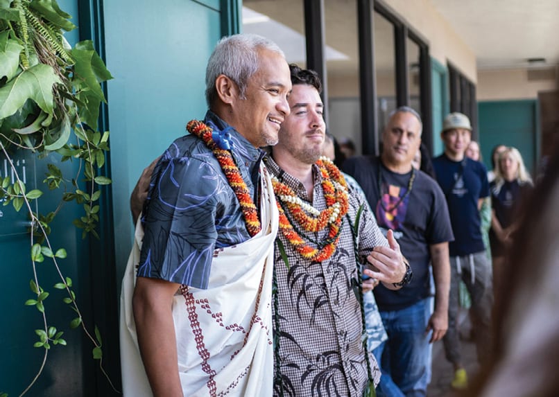 Photo: ʻŌiwi entrepreneurs Kūhaʻo Zane and Daniel Richardson at soil lab opening ceremony