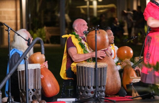 Photo: Drummers perform at the opening Nānā i ke Kumu event