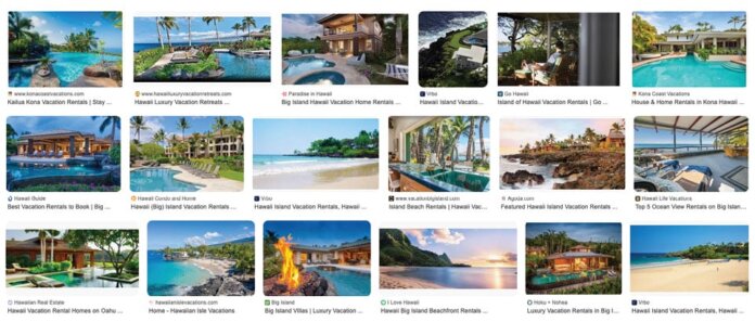 Screenshot of rental listings for Hawaiʻi Island